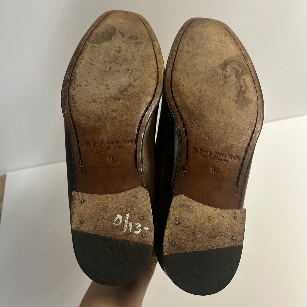 To Boot New York Brown Leather Penny Loafers Mens 11 Made in Italy Brogue Detail - Picture 8 of 8